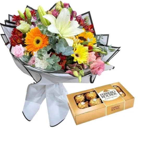 Ramo de flores de estacion y rocher x8